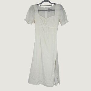 Polly White Cotton‎ Puff Sleeve Midi Dress Sweetheart Neckline Size 2 Cottage